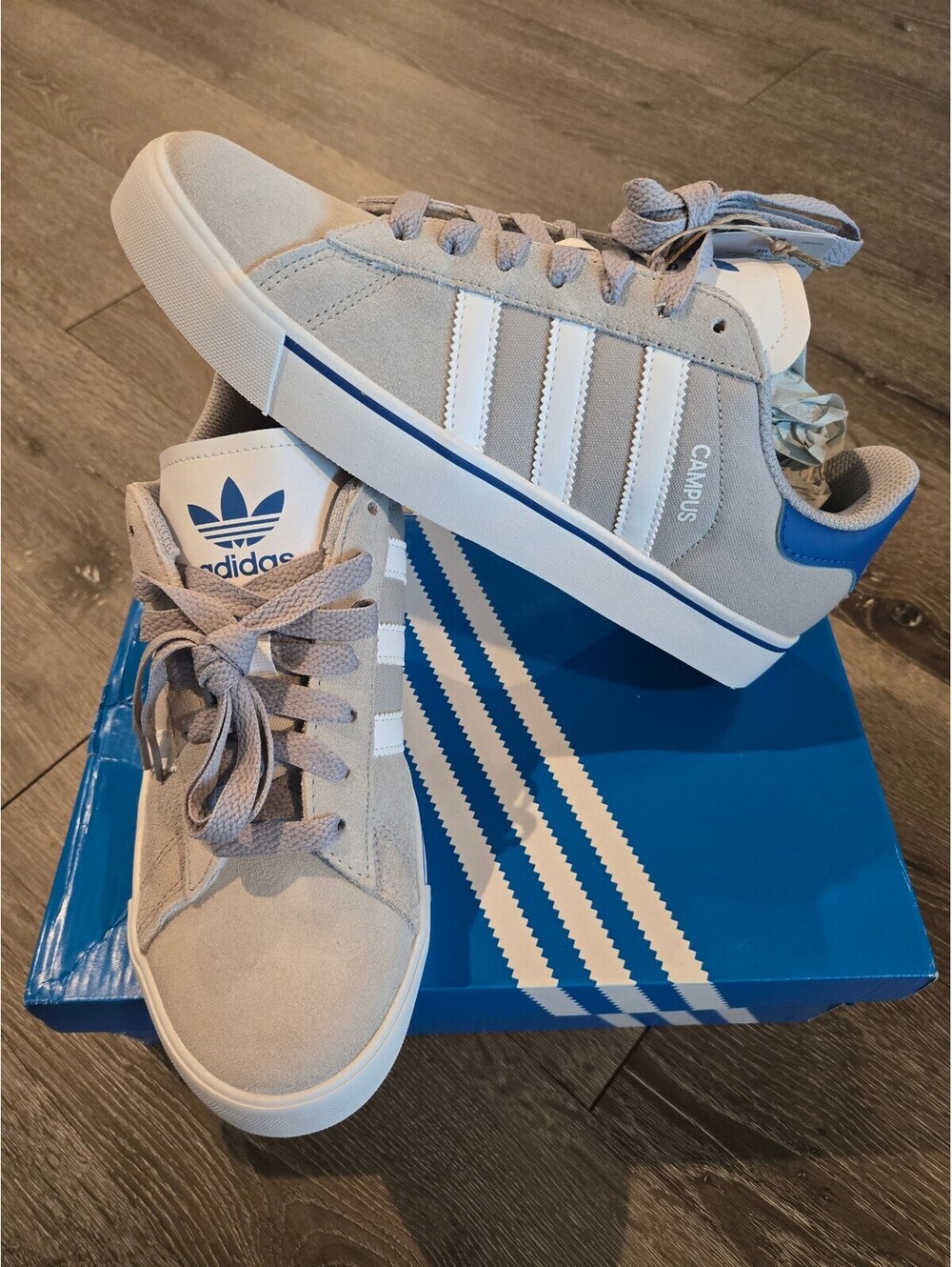 adidas Campus Vulc Grey Bluebird Men 8.5 Women 9.5 ID1362 NWT